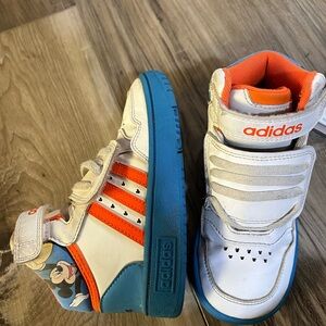 Adidas Mickey Mouse Kids' White, Orange, and Blue Sneakers-size 10. Disney